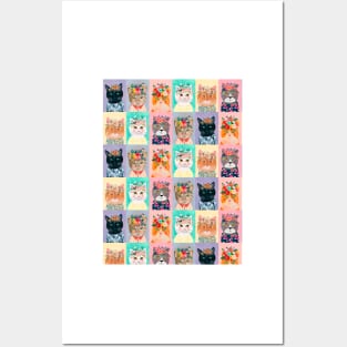 Cat Land Cute cats with flower crowns Posters and Art